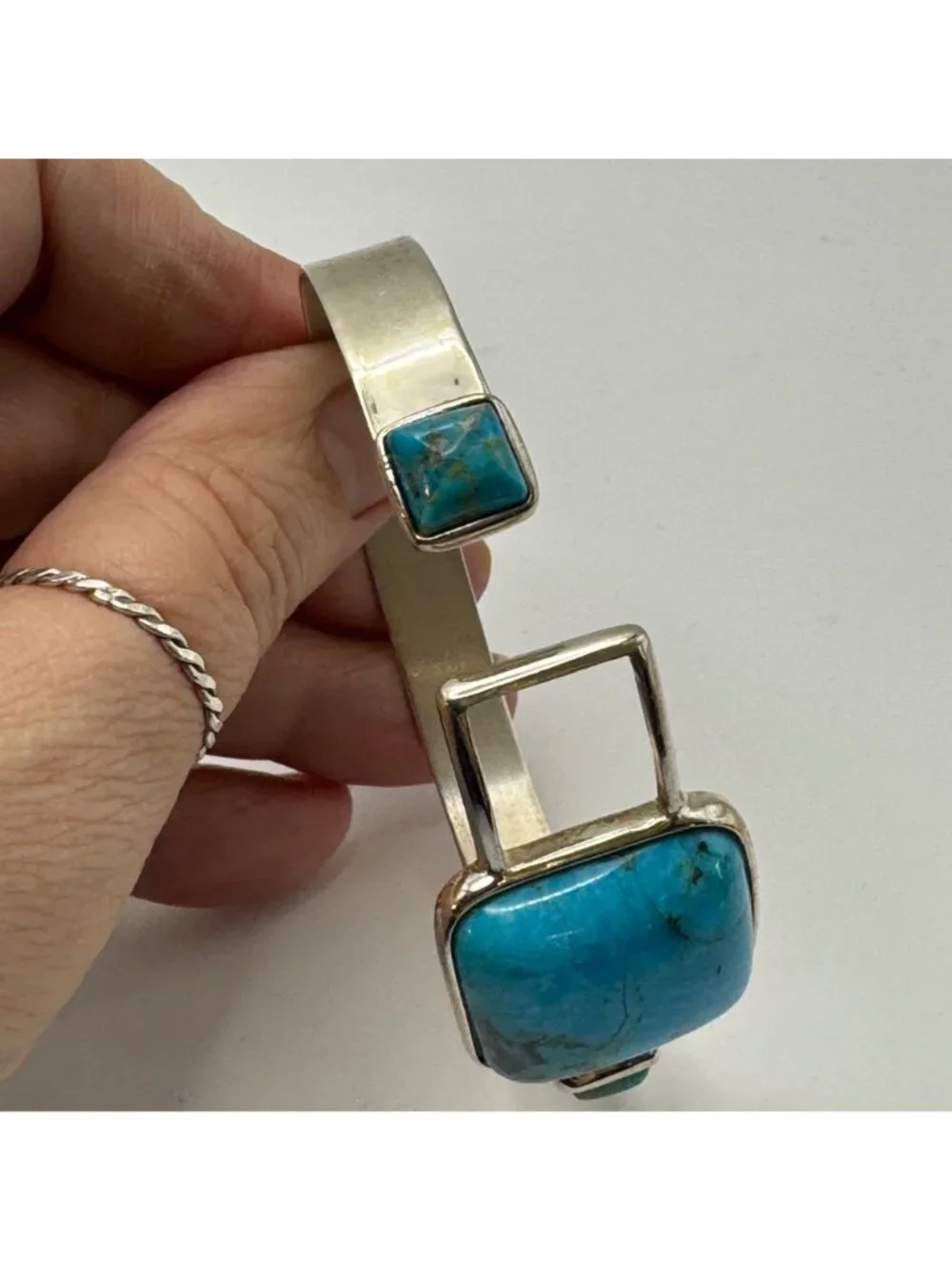 Turquoise Hook Bangle Bracelet Sterling Silver 925 Size 7.5